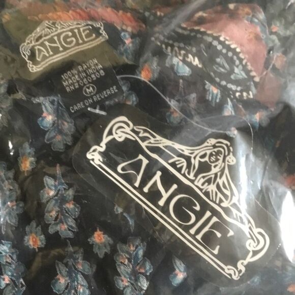 Angie Long Sleeve Tie Front Midi Dress Mixed Print Boho Style Deep V-Neck NWT M - Picture 5 of 5